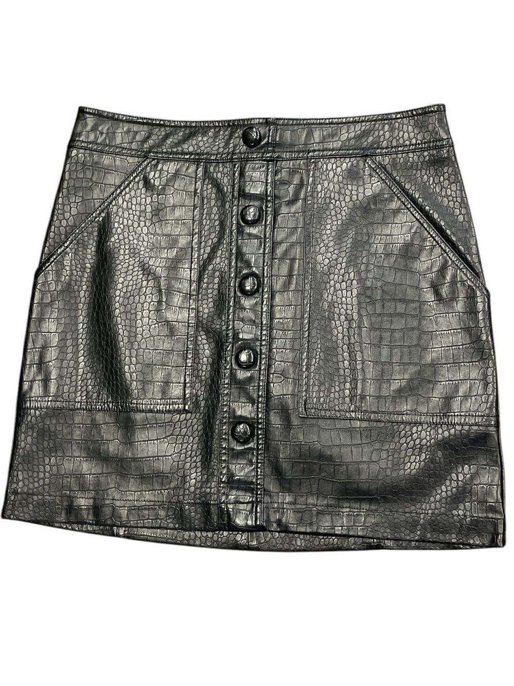 Catherine Malandrano SZ 4 black faux leather crocodile skin pattern mini skirt